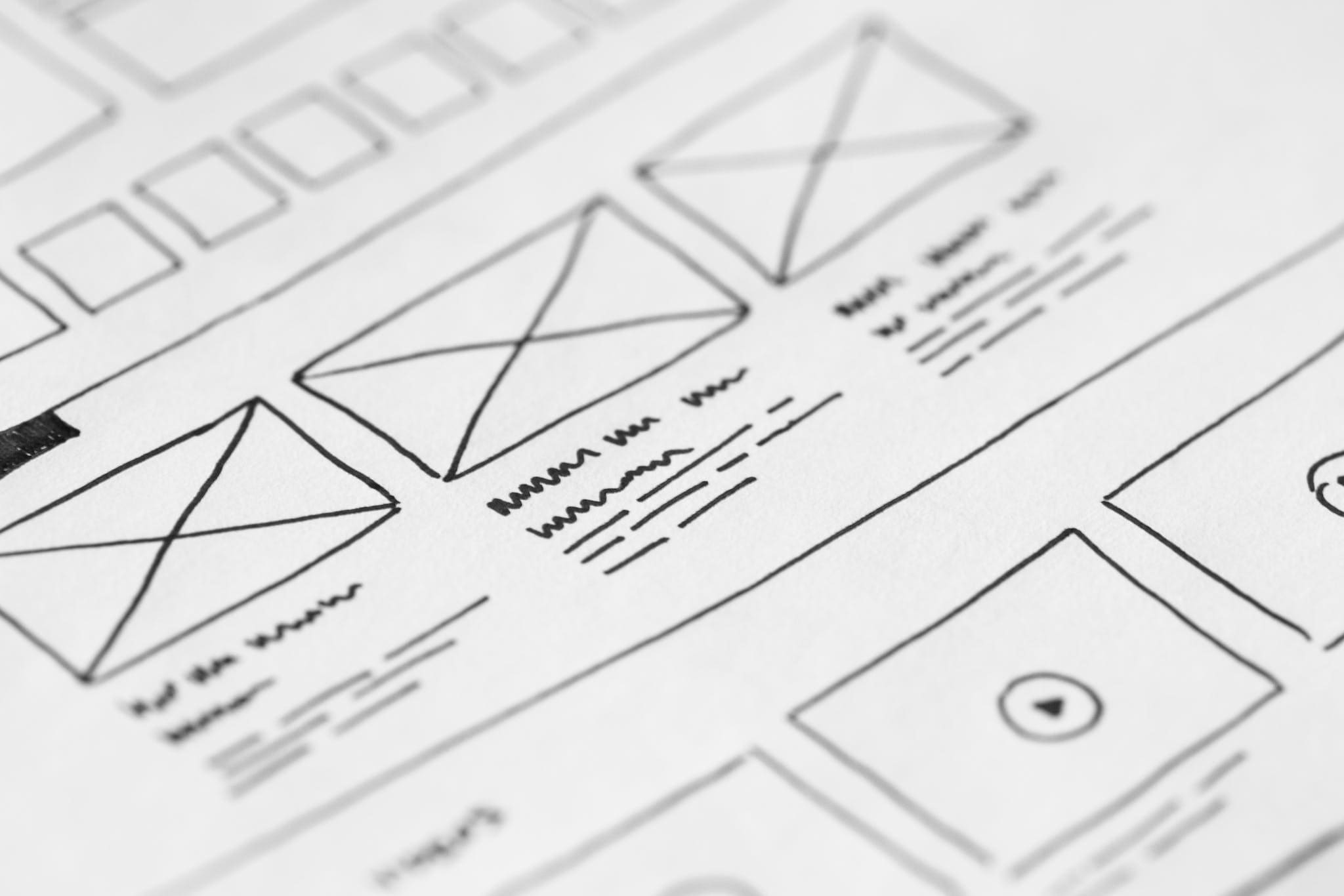Web designers wireframe sketch showing a possible page layout idea