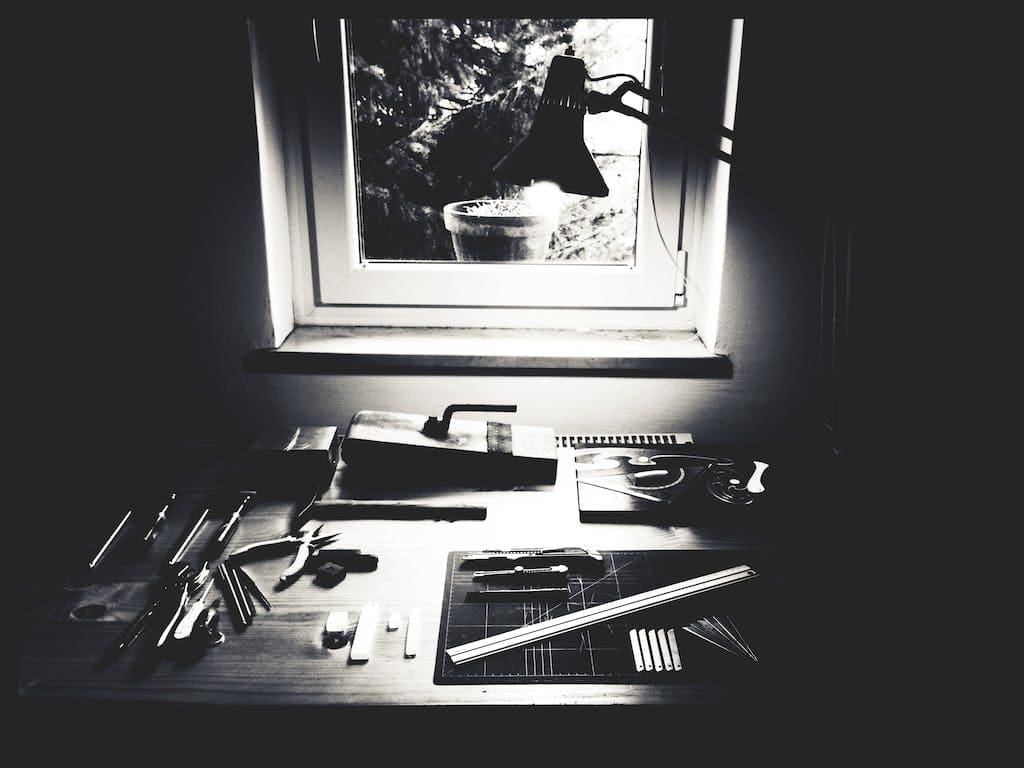 A table with tools true to the craft of web design