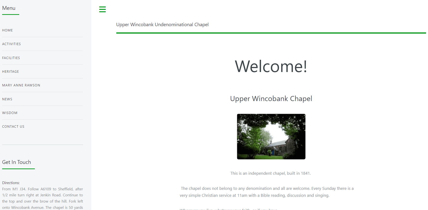 Wincobank Chapel home page