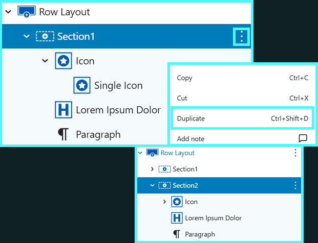 Custom info box row layout with duplicated section