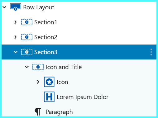 Kadence row layout with 3 sections duplicated from section 1