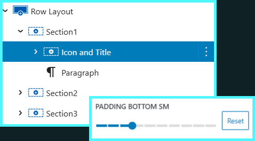 Kadence row layout styled for tablet size screen with Small padding between title and paragraph